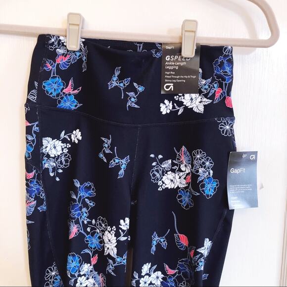 GAP Fit High-Rise Blue Floral Compression Leggings - Picture 6 of 11